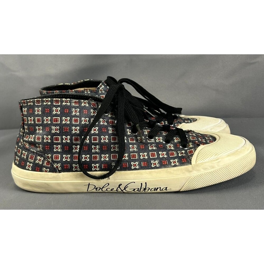 Dolce & Gabbana London Mid Top Sneakers Canvas Geometric Tile Print -Size 7.5US
